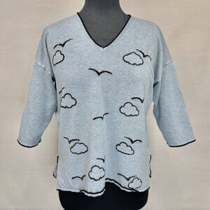 Leo & Ugo Women’s Beaded V-Neck Sweater Top 4 Blue Cloud 3/4 Sleeve